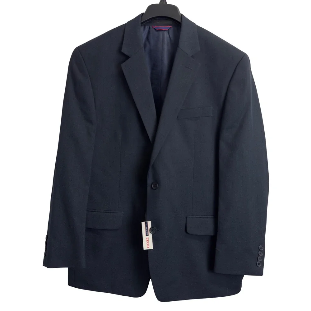 NEW IZOD Mens Suit Separate Blazer Navy Blue 2-Button Jacket 44R